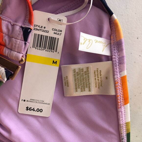 Anne Cole Marilyn Banded Halter Bikini Top Removable Cups Striped Colorful M - Picture 4 of 5